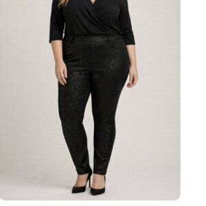 Terra & Sky Plus Size 1X Ponte Skinny Pants Black Animal Print Stretch 16W 18W
